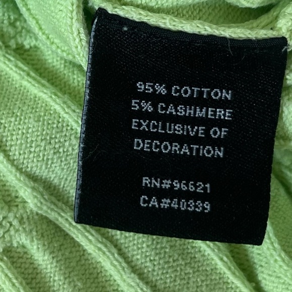 Kate Lord Cotton Cashmere Lime Light Green V Neck Pullover Long Sleeve Sweater M - Picture 6 of 9